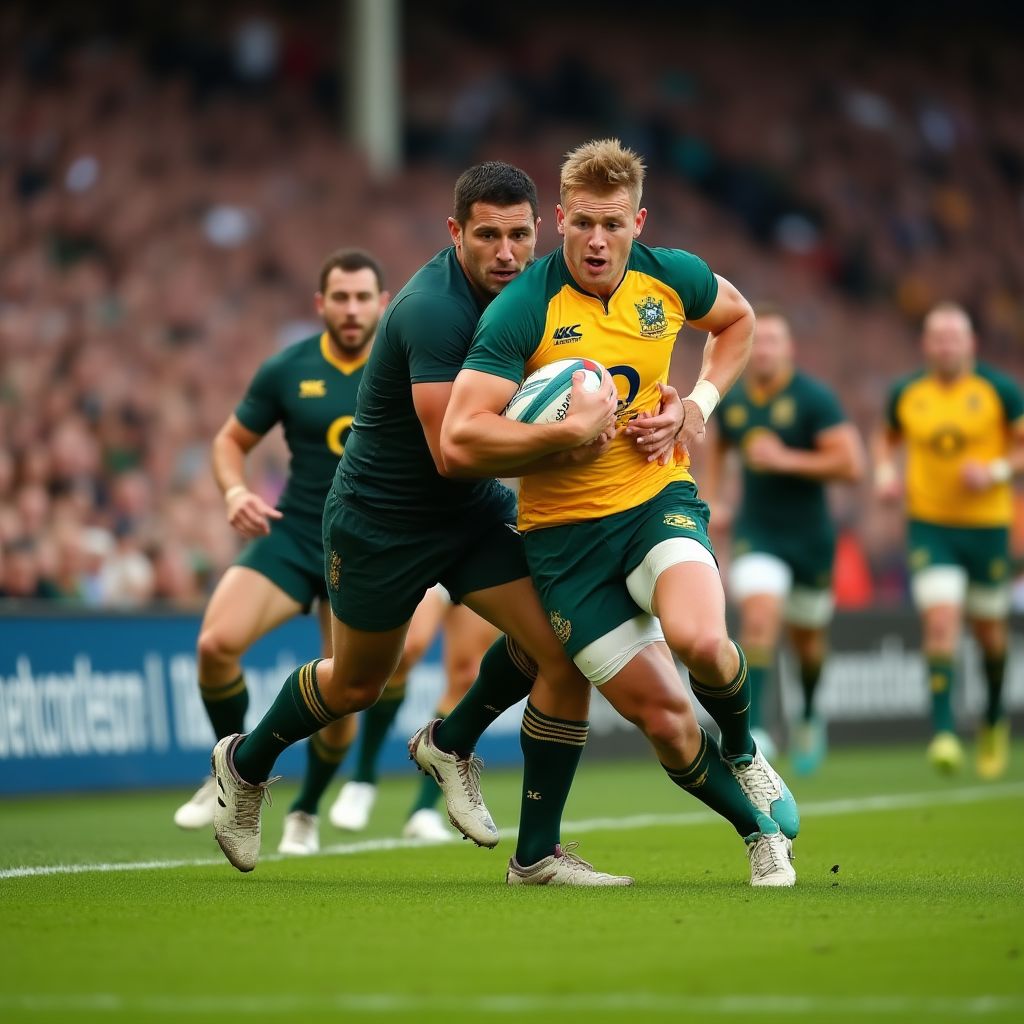 Rugby match tackle